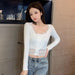 Elegant Lace-Accented Knit Sweater with Classic O Neck and Long Sleeves