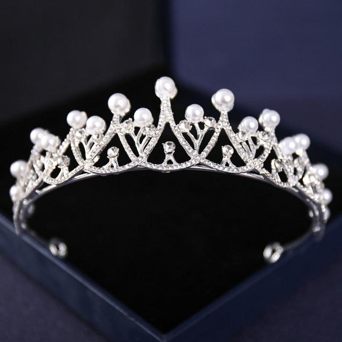 Silver Rhinestone Crown Tiara - Exquisite Hair Accessory for Elegant Occasions