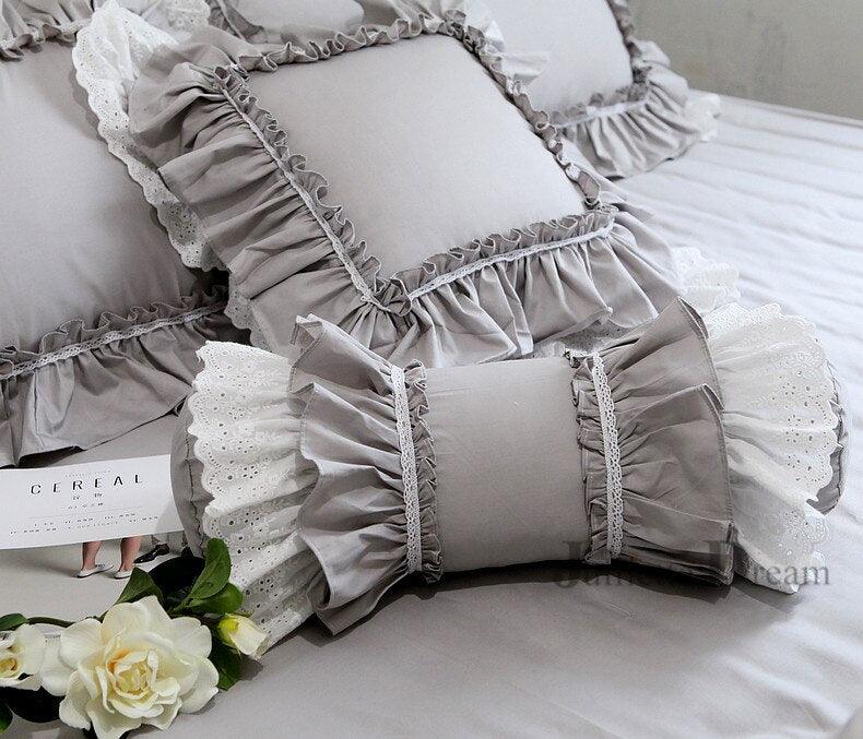 European Candy Style Embroidered White Cushion with Princess Ruffle Lace