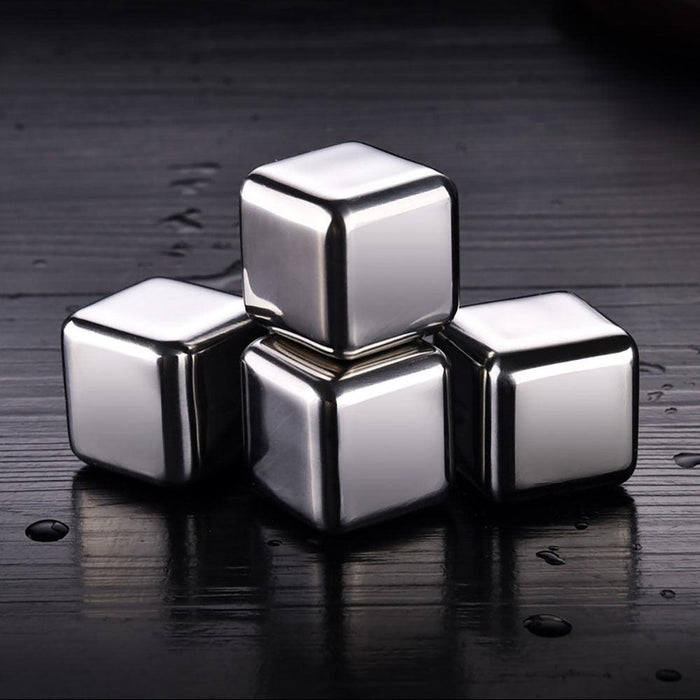 Golden Stainless Steel Dice Whiskey Stones Set for Chilling Beverages