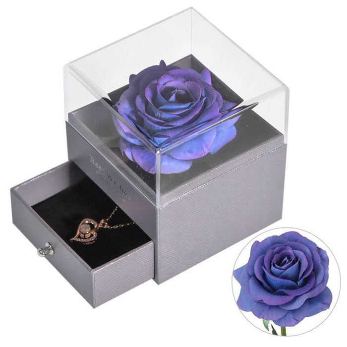 Timeless Elegance: Preserved Rose Jewelry Box Gift Set with Complimentary Necklace