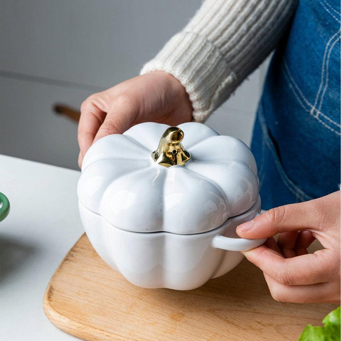 Whimsical Pumpkin-Shaped Ceramic Bowl Set - Stylish Tableware for Salads and Breakfast Cereals