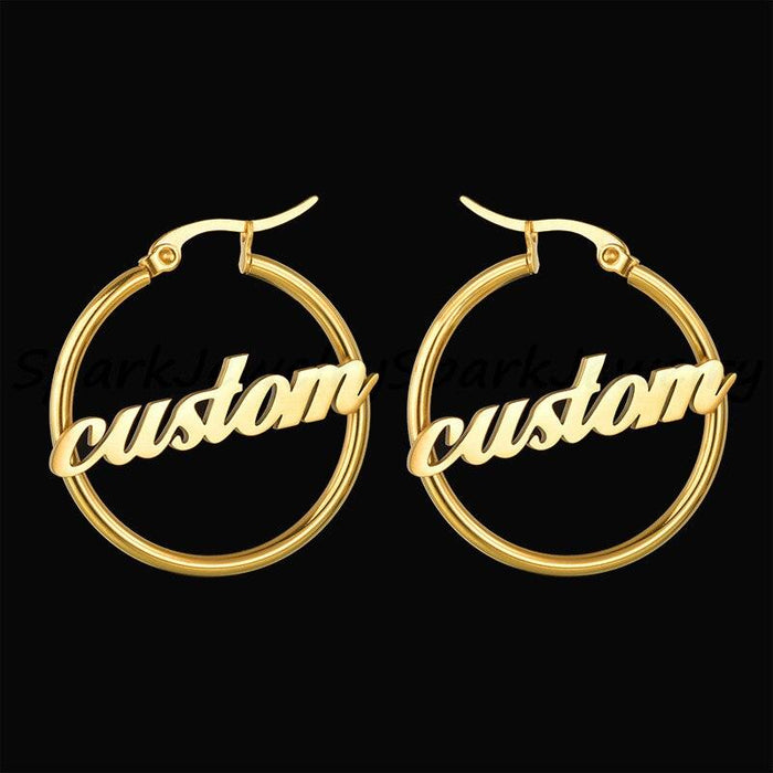 Personalized Name Hoop Earrings - Custom Circle Letter Earring for Women