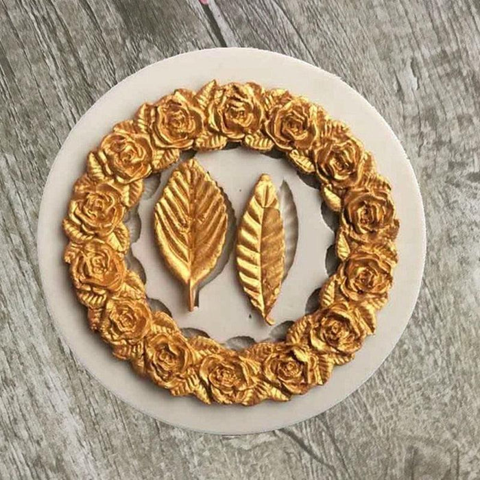 Resin Cake DIY Silicone Mold with Rosette Leaves and Picture Frame Designs for Artisanal Baking