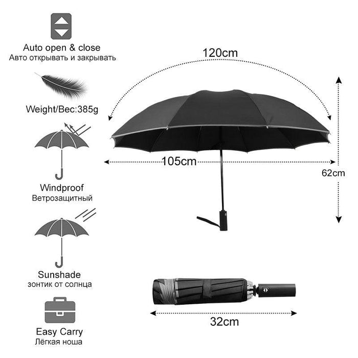 Elegant 10-Rib Auto-Open Folding Umbrella - Stylish and Sturdy