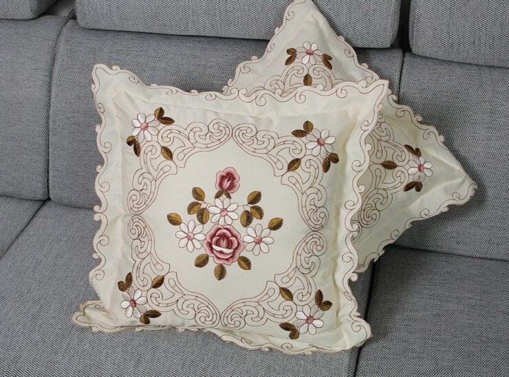 Elegant Floral Embroidery Pillow Cover