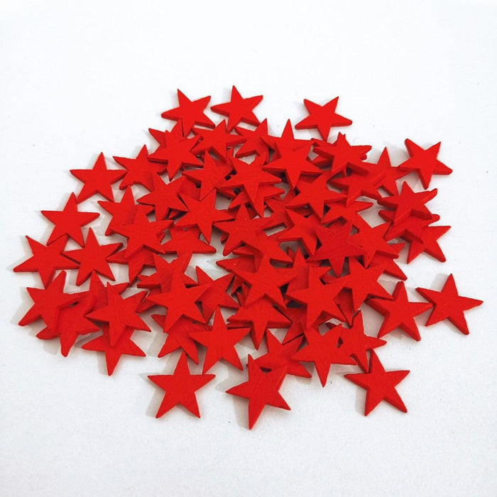 100-Piece Assorted Red, White, and Silver Wood Star Cutouts - DIY Craft Kit