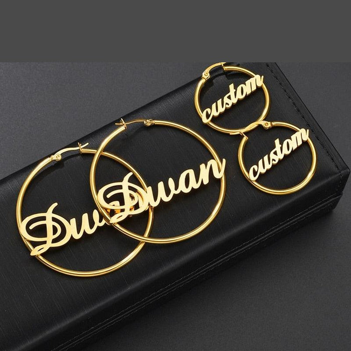 Personalized Name Hoop Earrings - Custom Circle Letter Earring for Women