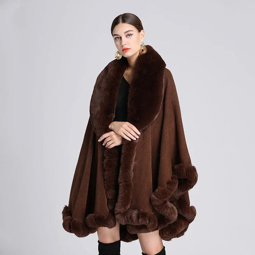 Opulent V Lapel Faux Rex Rabbit Fur Shawl Coat - Luxe Winter Women's Overcoat