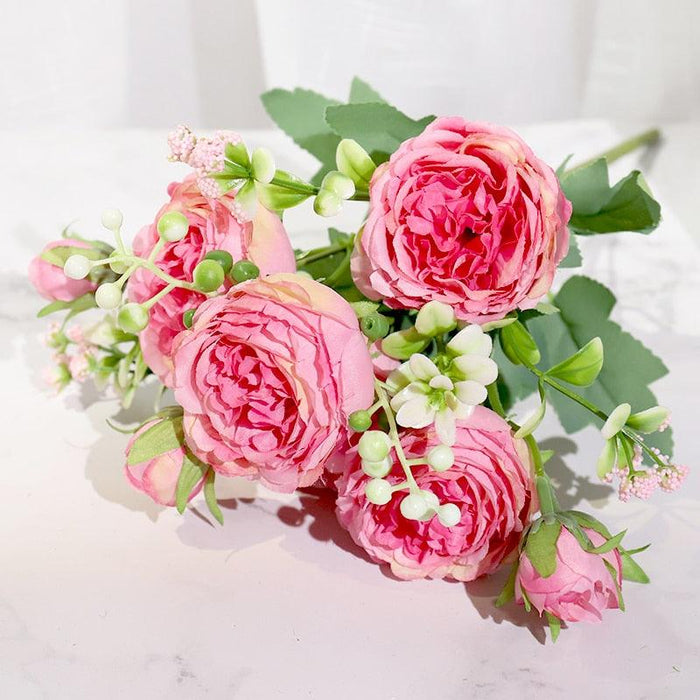 Elegant Pink Silk Peony Artificial Flowers Bundle - Perfect for Wedding Decor and DIY Crafting