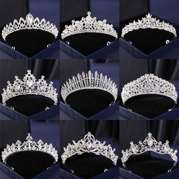 Silver Rhinestone Crown Tiara - Exquisite Hair Accessory for Elegant Occasions