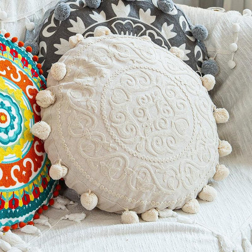 Moroccan Elegance Circular Embroidered Pillow Cover for Stylish Home Décor