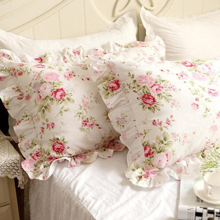 Charming Floral Ruffle Pillow Shams Set - Luxe Princess Bedding