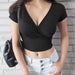 Chic Black V-Neck Crop Top for Women - Flattering Fit and Effortless Style