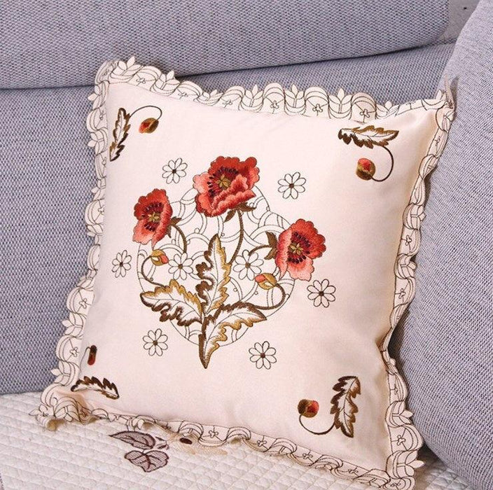 Elegant Floral Embroidery Pillow Cover