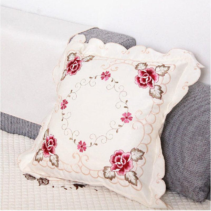 Elegant Floral Embroidery Pillow Cover