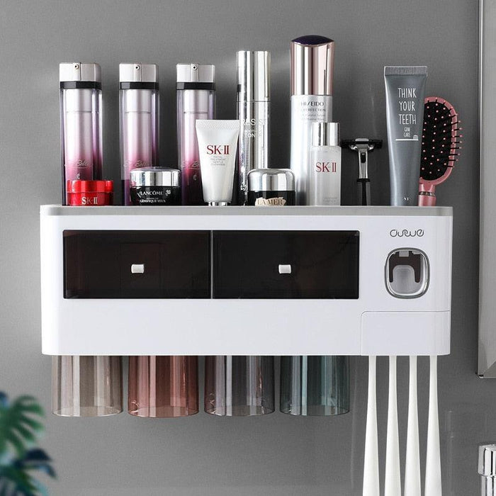 Magnetic Toothbrush and Toothpaste Storage System - Elegant Dustproof Organizer for Modern Bathrooms