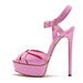 Pink Beaded T-Strap Platform Heels for Summer Glamour