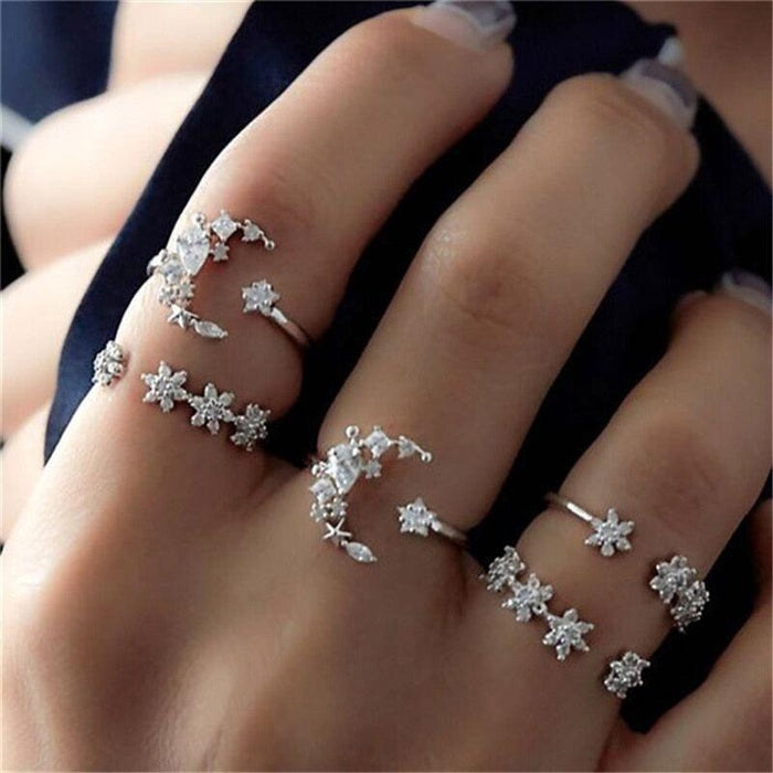 Bohemian Gold Crystal Finger Ring Set - Exquisite Collection of 12 Pieces for Women