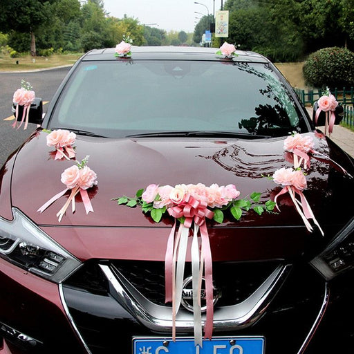 Silk Rose Wedding Flower Set with Door Handle and Car Decorations
