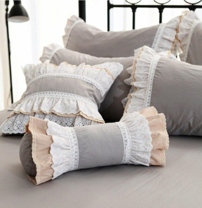 European Candy Style Embroidered White Cushion with Princess Ruffle Lace