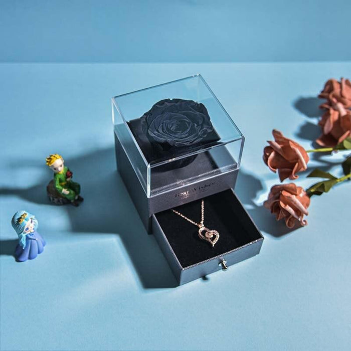 Timeless Elegance: Preserved Rose Jewelry Box Gift Set with Complimentary Necklace