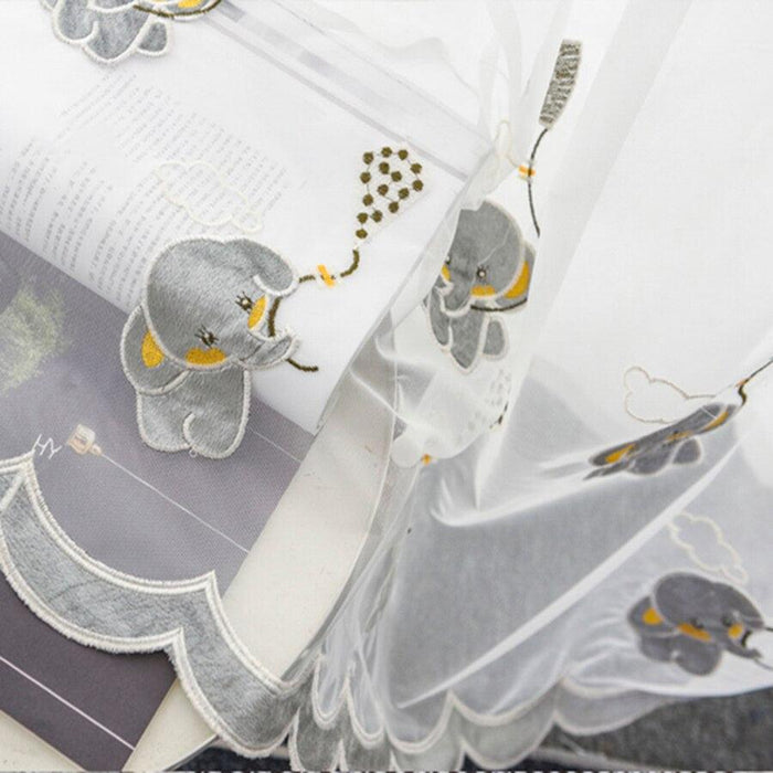 Cheerful Elephant Embroidered Voile Kids Room Curtains with a Whimsical Twist