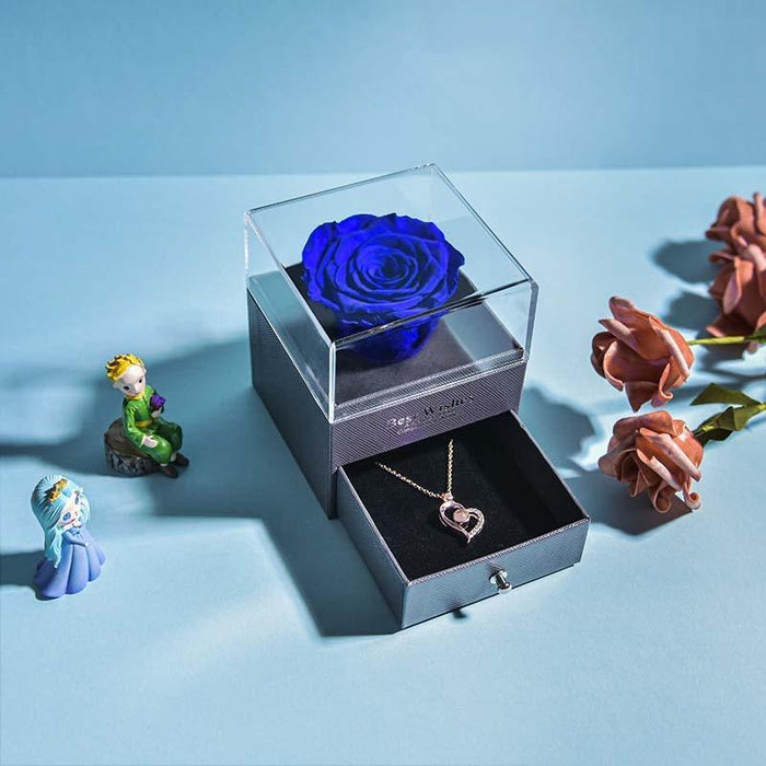 Timeless Elegance: Preserved Rose Jewelry Box Gift Set with Complimentary Necklace