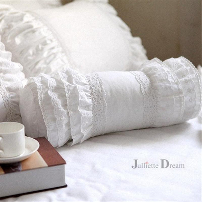 European Candy Style Embroidered White Cushion with Princess Ruffle Lace