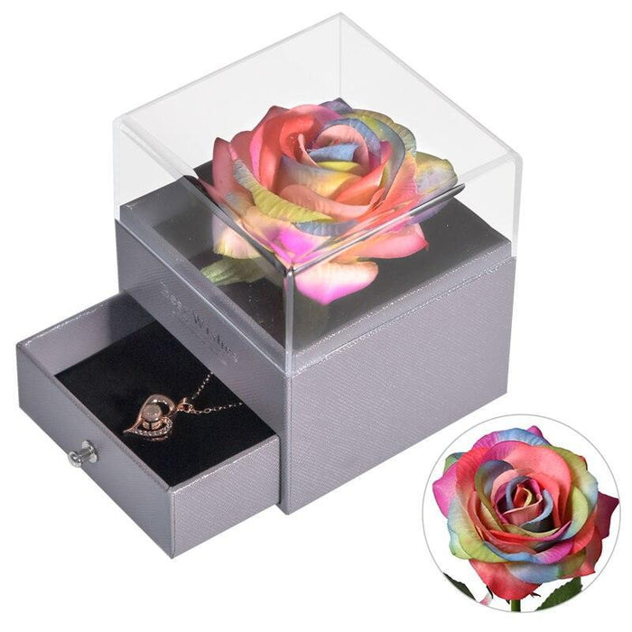 Timeless Elegance: Preserved Rose Jewelry Box Gift Set with Complimentary Necklace