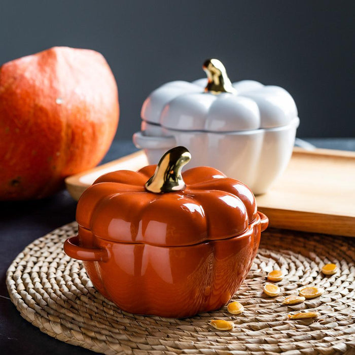 Charming Pumpkin-Design Ceramic Bowl Set - Fun and Functional Tableware for Salads and Cereals