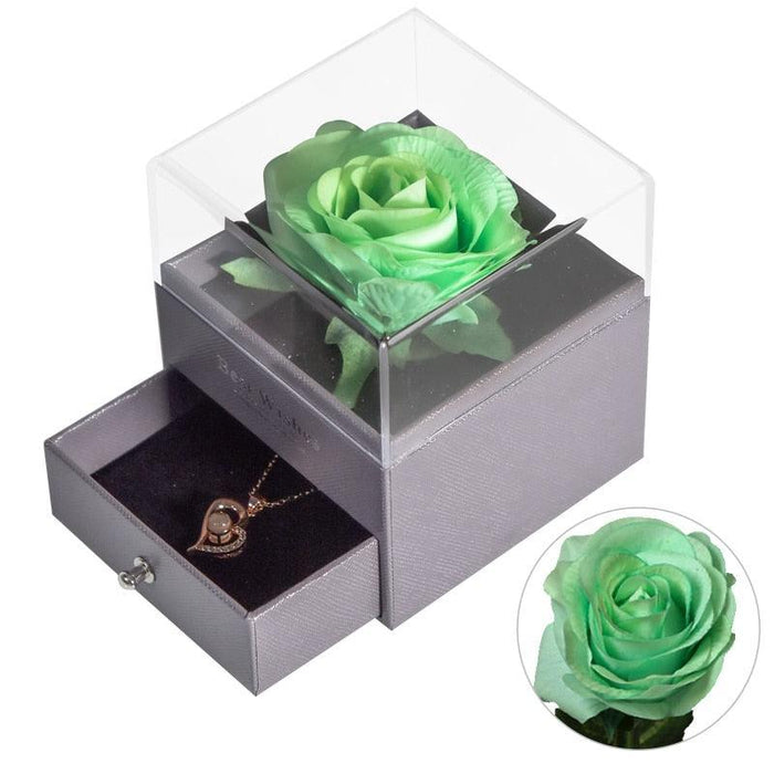 Timeless Elegance: Preserved Rose Jewelry Box Gift Set with Complimentary Necklace