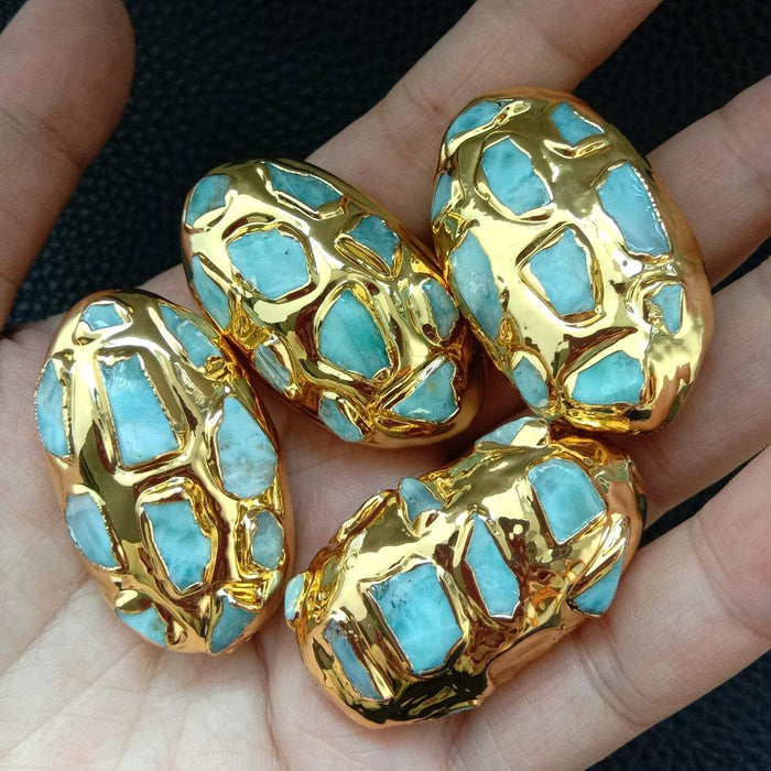 Elegant Blue Larimar Stone Bead Set with Gold-Plated Finish