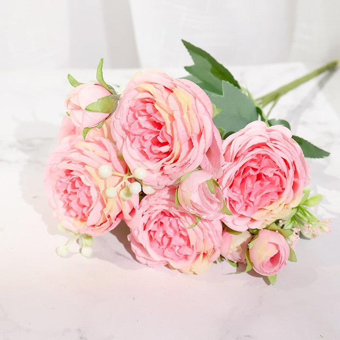 Stunning Lifelike Pink Peony Silk Floral Bouquet - Ideal for Weddings and Creative Projects