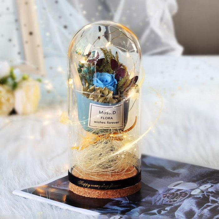 Timeless Elegance: Preserved Rose in Glass Dome on Wooden Stand