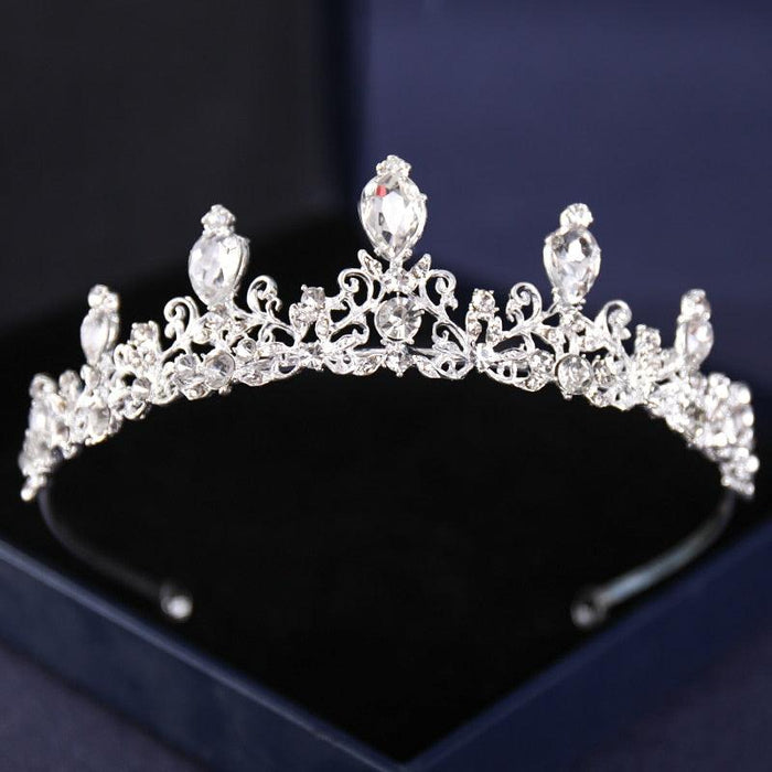 Silver Rhinestone Crown Tiara - Exquisite Hair Accessory for Elegant Occasions