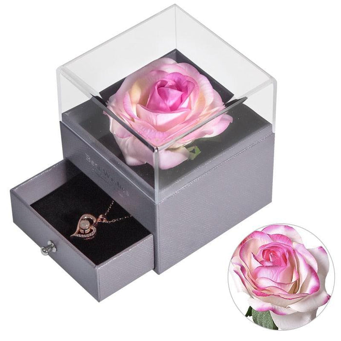 Timeless Elegance: Preserved Rose Jewelry Box Gift Set with Complimentary Necklace