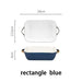 Blue and Orange Ceramic Baking Tray with Unique Handle Design