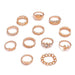 Bohemian Gold Crystal Finger Ring Set - Exquisite Collection of 12 Pieces for Women