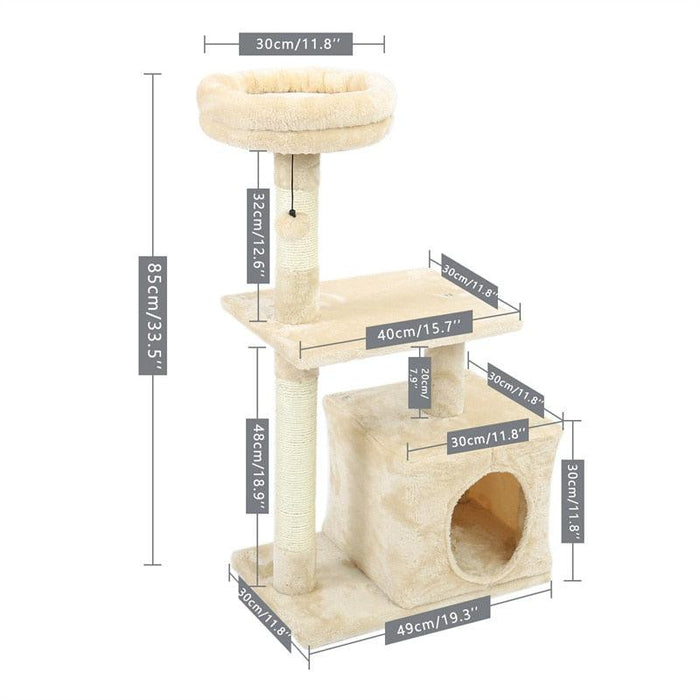 Lavish Feline Sanctuary: Elegant Cat Tower with Plush Cushions and Playful Features