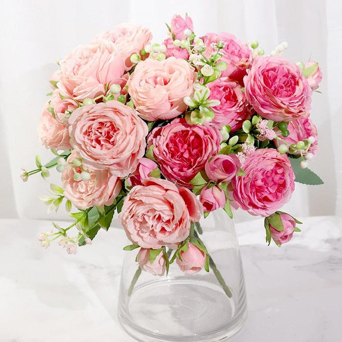 Stunning Lifelike Pink Peony Silk Floral Bouquet - Ideal for Weddings and Creative Projects