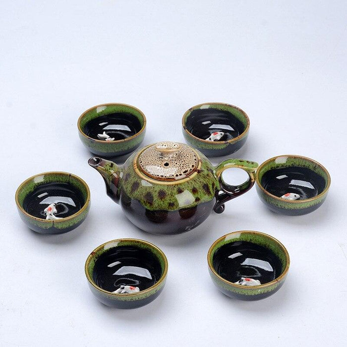 Elegant Chinese Ceramic Tea Set - Teapot and Six Cups for Traditional Tea Rituals