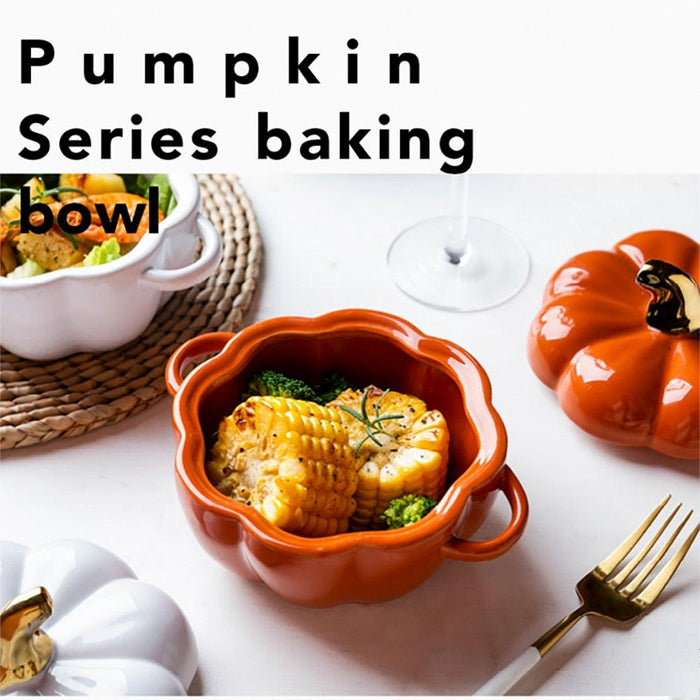 Whimsical Pumpkin-Shaped Ceramic Bowl Set - Stylish Tableware for Salads and Breakfast Cereals