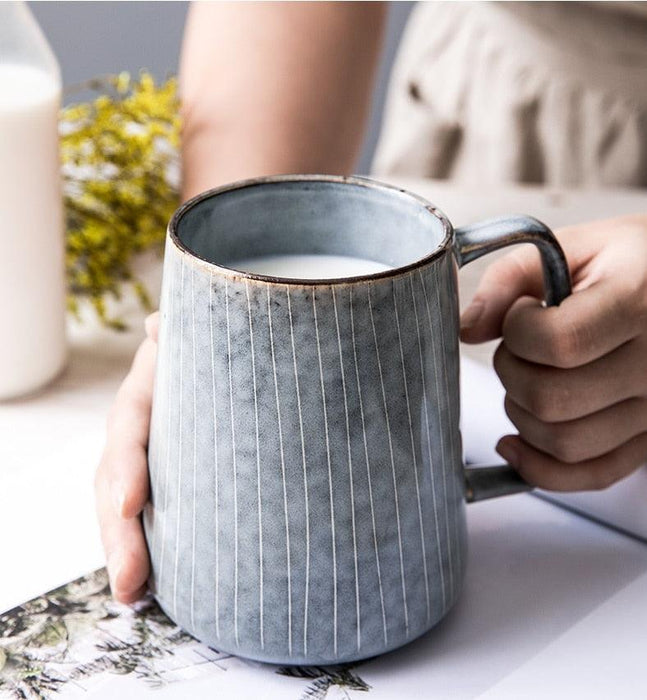 Elegant Retro Ceramic Mug Set with Spoon - Perfect for Coffee and Tea Enthusiasts