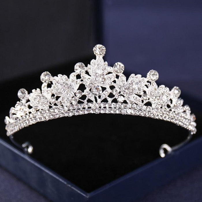 Silver Rhinestone Crown Tiara - Exquisite Hair Accessory for Elegant Occasions