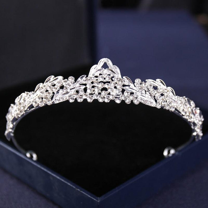 Silver Rhinestone Crown Tiara - Exquisite Hair Accessory for Elegant Occasions