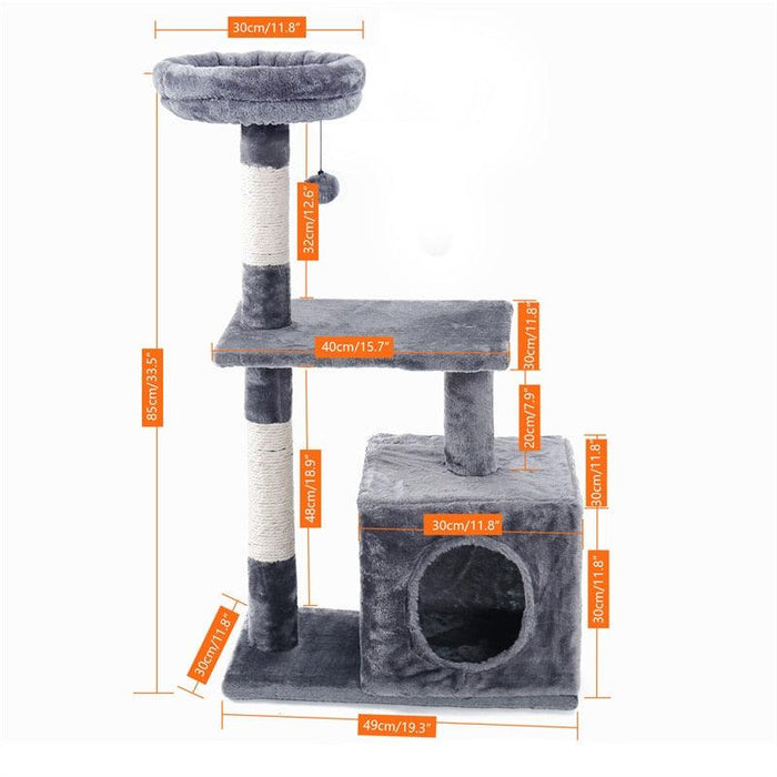 Lavish Feline Sanctuary: Elegant Cat Tower with Plush Cushions and Playful Features