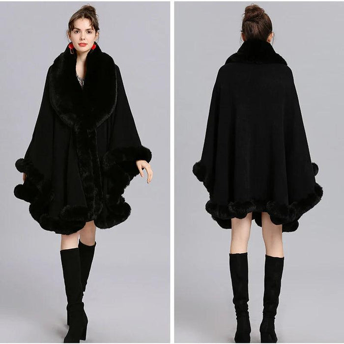 Opulent V Lapel Faux Rex Rabbit Fur Winter Cape for Women