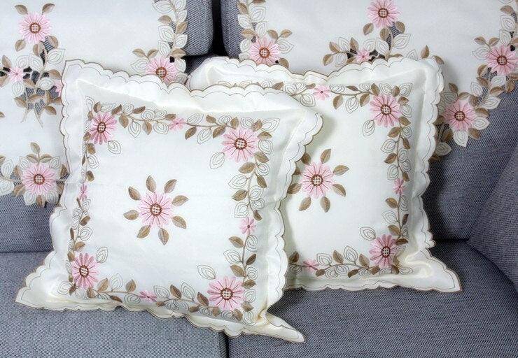 Chic Floral Embroidered Cushion Cover