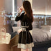 Timeless Elegance: Black Knit Pleated Dress with Korean Influence